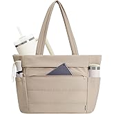 WANDF Work Tote Bag for Women, Puffy 15.6" Laptop Bag with Cup Holder, Quilted Handbag Travel Gym Bag for Nurse Teacher