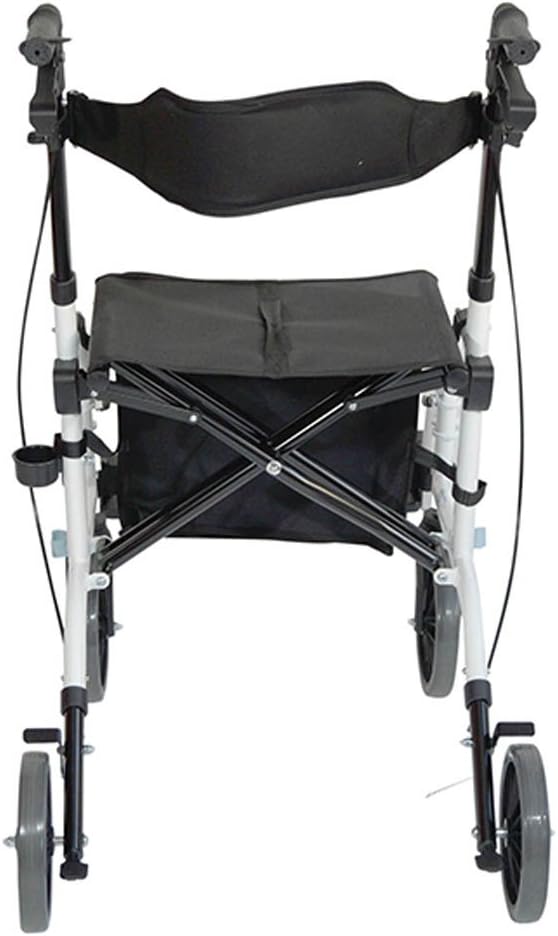 Aidapt Duo Deluxe White Folding Light Weight 4 Wheeled Rollator Transit Chair Mobility Aid with Seat, Foot Plates, Carry Bag - Image 4