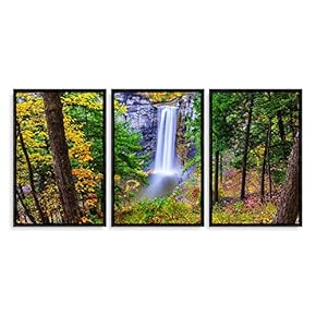 3 Piece Framed Canvas Wall Art for Living Room, Bedroom Waterfall in Deep Forest of Croatia Canvas Prints for Modern Home Decoration Ready to Hang - 16"x24"x3 Panels