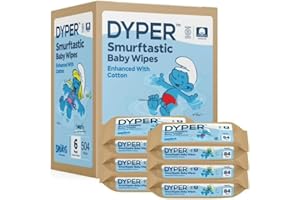 DYPER Smurftastic Baby Wipes for Sensitive Skin - 504 Count - 99% Water & Plant-Based, Hypoallergenic Unscented Baby Wipes, Cotton-Enhanced Fragrance Free Diaper Wipes, (6 Pack)