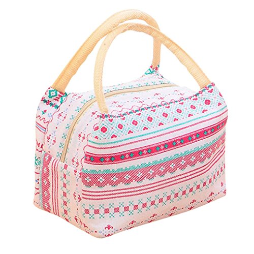 Printing Lunch Bags, Paymenow Waterproof Canvas Insulated Zip Stylish Portable Cooler Bag Lunch Box Package Food Storage Container for Work or School (A)