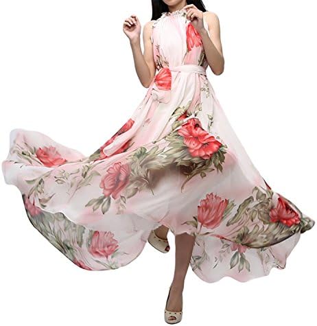 dextrad dress Vintage Floral Chiffon Dress Sleeveless Beach Party Maxi Dresses Long Dress