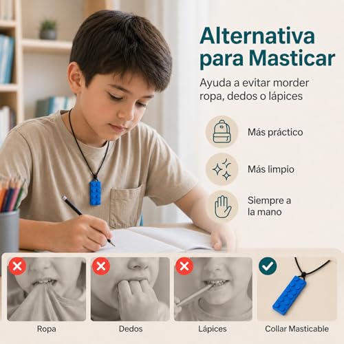 Collar Mordedor Sensorial 6 Piezas para Niños y Bebés, Collares Masticables de Silicona sin BPA, Mordedera Sensorial para Autismo, TDAH, TPS, Dentición y Estimulación Oral Motora