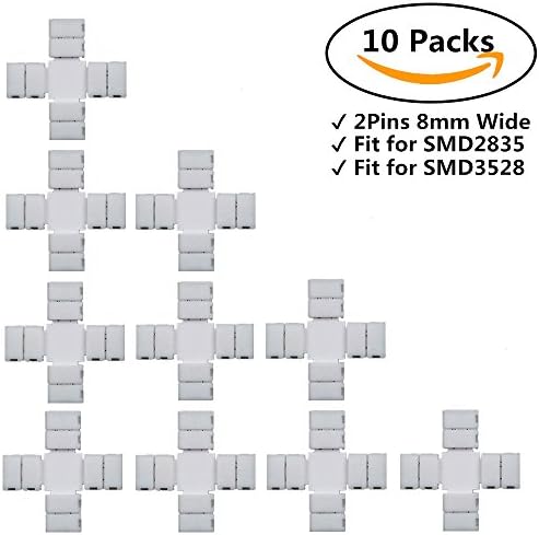 LED Strip Connector 10pcs/Pack X Cross Shape Solderless Snap Down 2 Conductor for 8mm Wide SMD2835 3528 Single Color LED Flexible Strip Lights