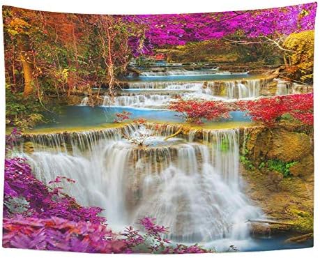 Alfreen Tapestry Art Decor, Art Decor, Tapestry Wall Hanging Beautiful Waterfall in Deep Tropical Forest Polyester Fabric Home Decor For Living Room Bedroom Dorm