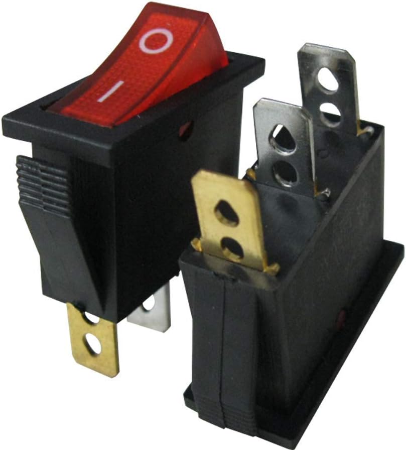 Taiss/8Pcs Rocker Toggle Switch Red Light Illuminated On/Off SPST 3 Pin 2 Position KCD3 Snap AC 250V 125V/20A KCD3-101N-R
