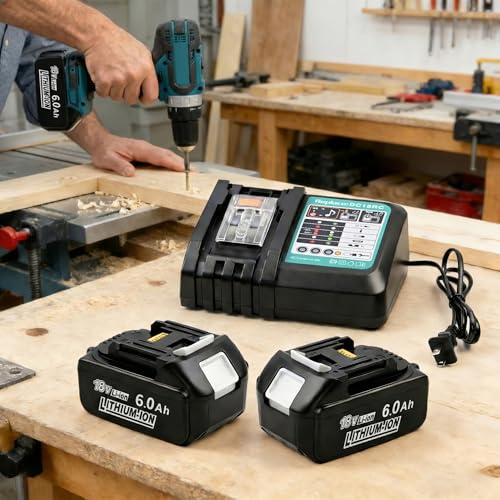 Leyootoolelec Replacement Battery for Makita 18V: 2-Packs 6.0Ah Lithium-ion Batteries Compatible BL1860B BL1850B BL1840B BL1860 BL1850 - with DC18RC Charger for Makita 18V Batteries