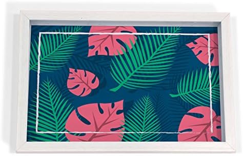 Palms Design White Border 8x12 Tray - Kitchen, Dining, Serving & Desk Tray is Made of Fibre Frame with Acrylic Insert in Rectangle Shape Size 8" x 12" by Brahma Design