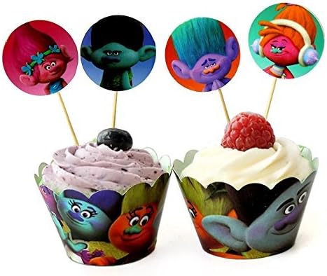 12 sets Trolls wizard cupcake wrappers and toppers, trolls party decoration