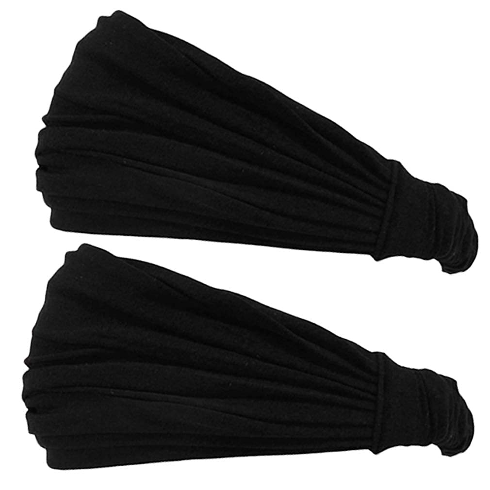 Photo 1 of Black 2-Pack Japanese Bandana Headbands for Men and Women – Comfortable Head Bands with Elastic Secure Snug Fit Ideal Runners Fitness Sports Football Tennis Stylish Lightweight M