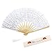 Metable Women Lace Folding Fan Handmade Cotton Lace Embroidered with Bamboo Frame Hand Held Fans Victorian Design for Dancing Cosplay Wedding Decoration