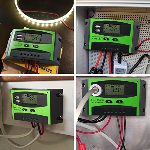 30A Solar Charge Controller Solar Panel Battery Intelligent Regulator with Dual USB Port PWM LCD Display 12V/24V
