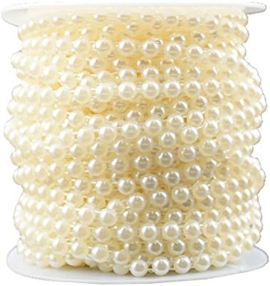 BoJia 6mm Half Round Crystal Garland ABS Large Pearls Faux Crystal Beads by The Roll for Wedding (Ivory)