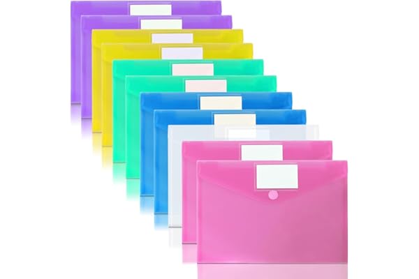 OUTYLTS 11 Pack Plastic Poly Filing Envelopes, Clear Document Folders US Letter A4 Size File Envelopes with Label Pocket & Pa