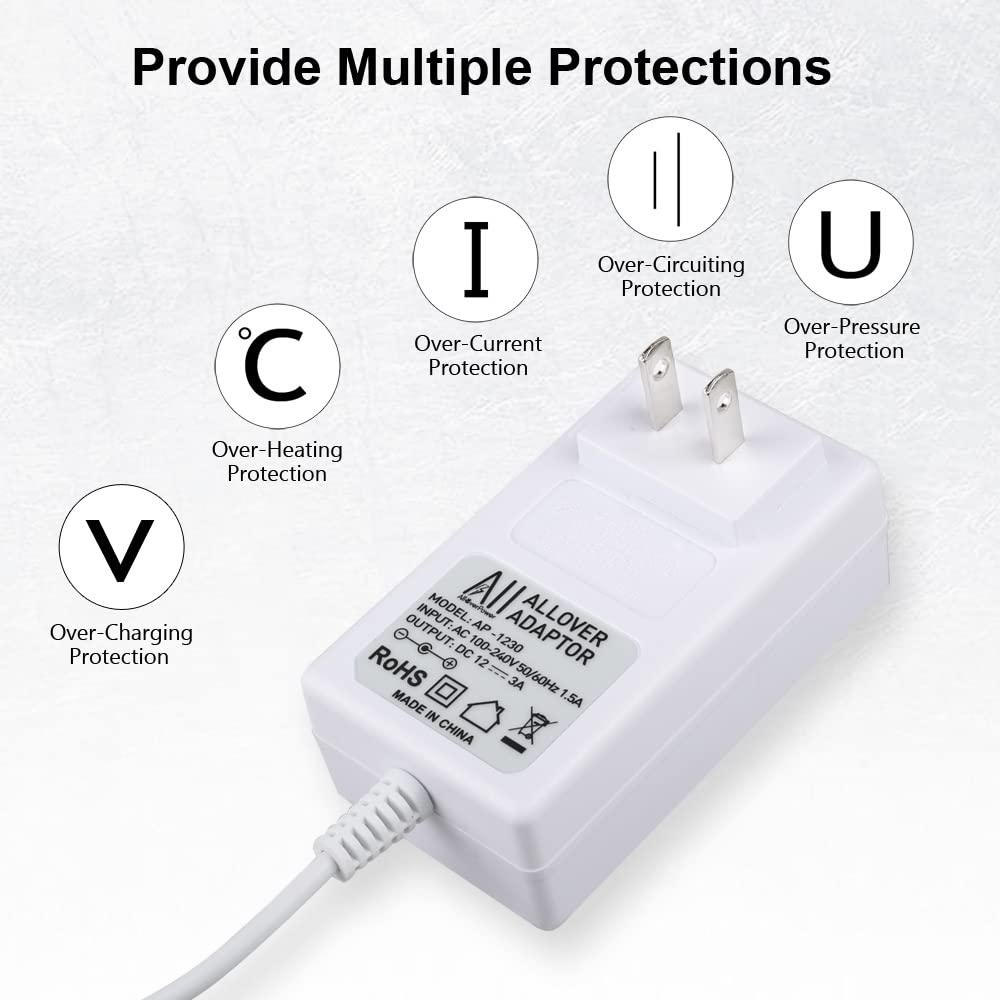 12V Power Cord for Spectra Breast Pump S1 S2 Plus Charger Cord Replacement - for Spectra Electric Breast Pump S1 / S2 / S3 Pro / 9 Plus / SPS100 / SPS200 / M1 Power Supply Adapter