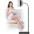 Tablet Floor Stand with Double Weight Base 360-degree Rotatable Metal Tablet Holder with Flexible Gooseneck Holder Long Arm for iPad Mini Air Pro, All Cell Phones iPhone & Tablets (4.5-12.9-inch)