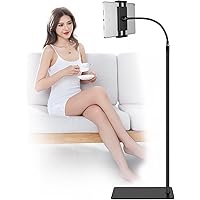 Tablet Floor Stand with Double Weight Base 360-degree Rotatable Metal Tablet Holder with Flexible Gooseneck Holder Long Arm f