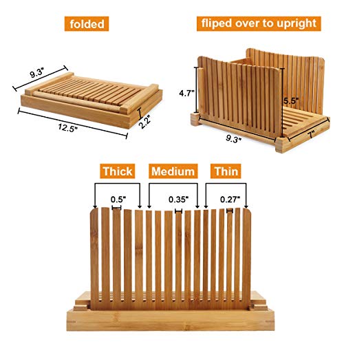 AKUNSZ Bamboo Bread Slicer Guide with Crumb Catcher + 100 Bread Bags & 100Twist Ties, Adjustable Bread Loaf Slicer Foldable Bread Cutter Slicer - Thickness Adjustable 1/4",3/8",1/2" - Thumbnail 2