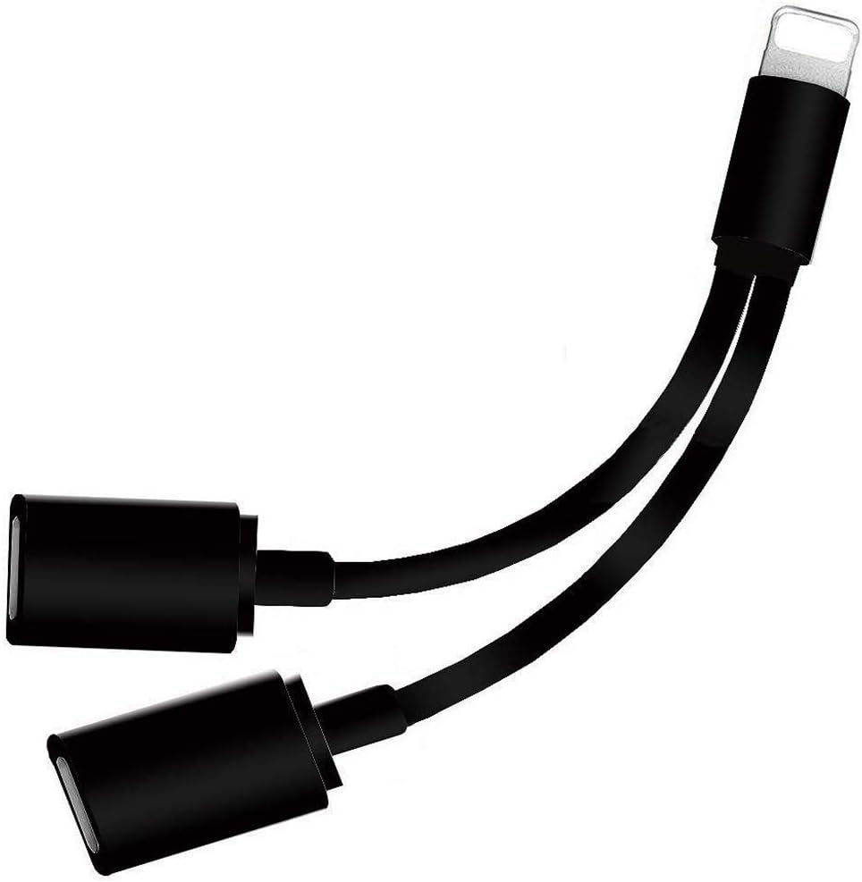 2 in 1 Audio & Charge Splitter, Dual Lighting Headphone Adapter Support Call + Sync + Charging + Music Support Stereo Speaker XR/XS Max/X/8 Plus/7 (Black)