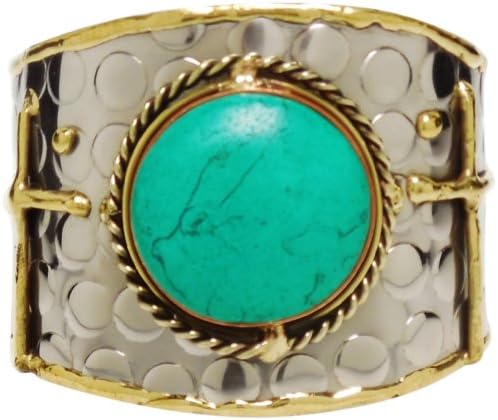 Bracelet - Turquoise and Silver Tone Cuff - Kikis Turquoise and Crosses