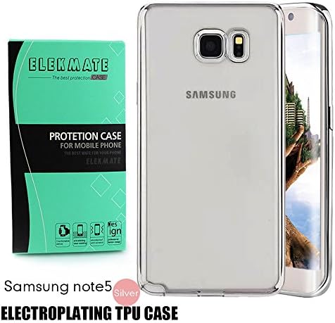 [Electroplate Frame + Soft TPU] Samsung Galaxy Note 5 TPU Clear Case, ELEKMATE Ultra Thin Slim Fit Anti-Scratch Protective Back Cover Case for Samsung Note 5 [Retail Package] (Silver TPU02)