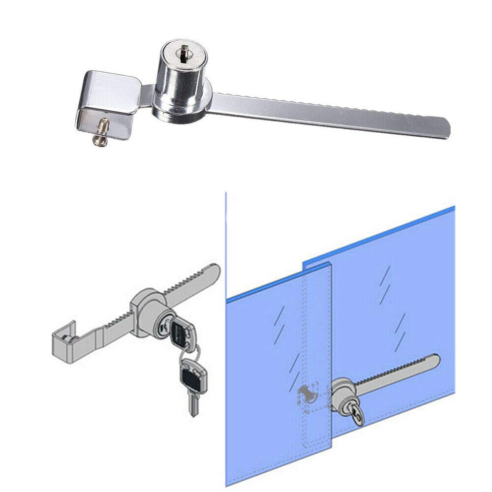 TOOLSTAR Showcase Lock, 140mm*11mm Easy Install Metal Ratchet Bar Sliding Glass Showcase Door Lock with Dual Keys