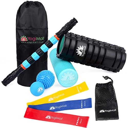 YogiMall All-In-One Massage & Fitness 10 Piece Mobility Kit – Dual Foam Rollers, Massage Stick, Lacrosse, Spiky Ball, 3 Resistance Loop Bands & Bag OR 5-in-1 Foam Roller Set for Total Body Massage