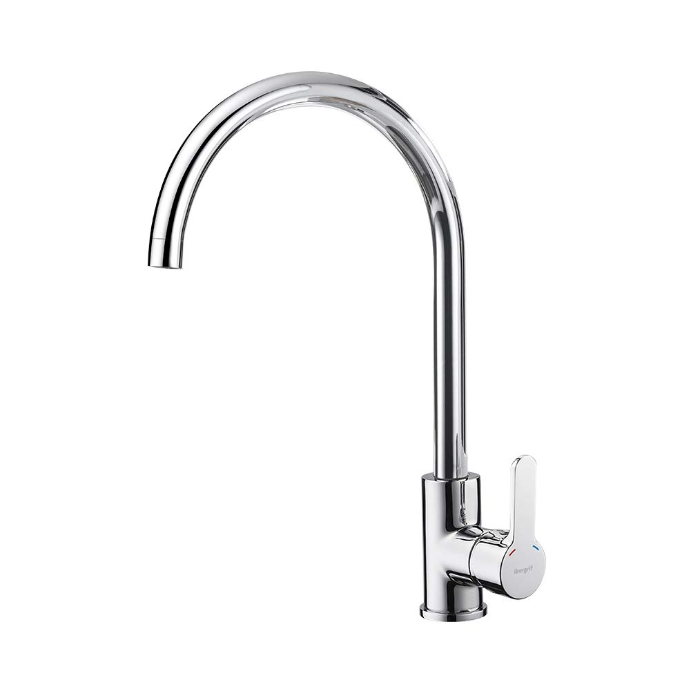Ibergrif M14022 Kitchen Tap, Kitchen Sink Taps, 360° Rotate Splash-Proof Faucet, Cold and Hot Water Single Lever swap Basin Mixer, Silver
