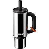 CHAKO LAB BaWang Insulated Stainless Steel Tumbler | Tumbler with Handle and Straw 33oz | Cup Holder Friendly for Travel | Leakproof Water Bottle | BPA-Free | 316 stainless steel liner| Silver