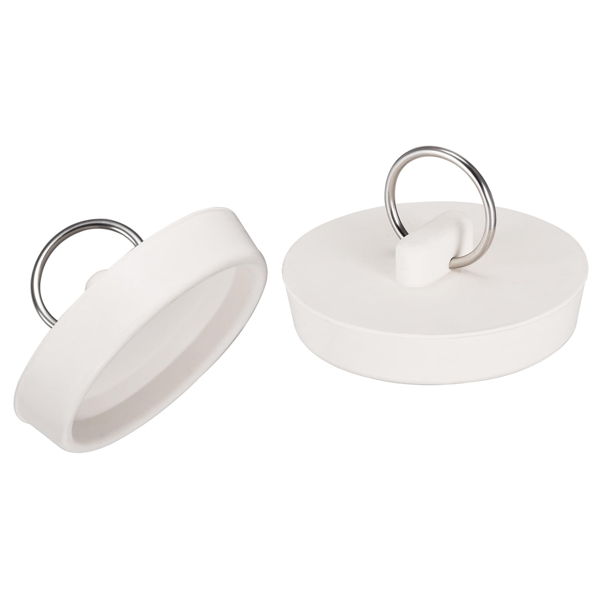 sourcing map Rubber Sink Plug, Drain Stopper White Fit 48-49.5mm with Hanging Ring for Bathtub Kitchen and Bathroom 2pcs