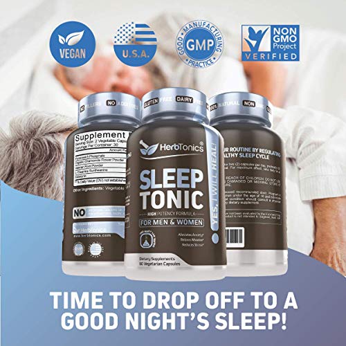 Sleep Aid Pills for Adults with Melatonin Natural Non-Habit Forming - Stress, Anxiety & Insomnia Relief Supplement - Herbal Sleeping Capsules with Suntheanine Valerian Root L-Theanine