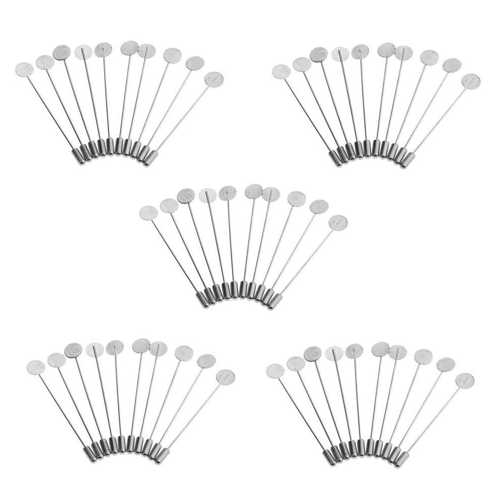 50 Pcs Silver Round Tray Lapel Stick Pin Beading Coat Pin Blank Lapel Pin for Boutonniere Craft