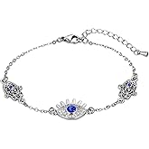 ZakiaHo Blue Evil Eye Fatima Hamsa Hand Bracelet for Women Stainless Steel Adjustable Dainty Jewelry Christmas Birthday Gifts for Her