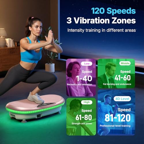 MERACH Vibration Plate Exercise Machine, 4D Whole Body Workout Vibrating Platform with Bluetooth Light Pull Cord, Home Fitness Equipment for Women Men