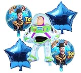 Toy Story Birthday Party Balloons - 6 Piece Kids Balloon Decorations - Buzz Lightyear Woody 2 Round 2 Stars - Ribbon Included Combined Brands Bundle by Jolly Jon ®