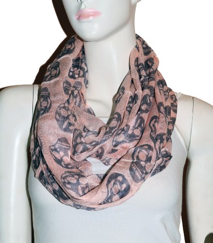 Fashion Light Weight All Season Skull Printed Infinity Scarf (Nude(Black skull))