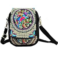 DMtse Vintage Embroidered Purse Cellphone Pouch Coin Wallet Crossbody Shoulder Bag