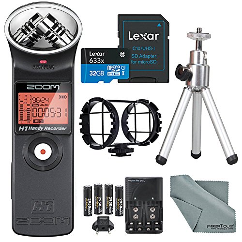 Zoom H1 Portable Digital Audio Recorder Deluxe Bundle with Shockmount + Mini Tripod + 32GB + Batteries & Charger+ Fibertique Cloth