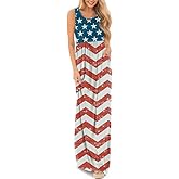 For G and PL July 4th Women High Waisted Patriotic USA Flag Sundress Sleeveless Casual Tank Dress with Pockets S