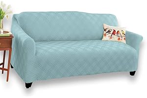 Collections Etc Double Diamond Form Fit Stretch Furniture Slipcover, Blue, Loveseat