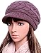 Odema Womens Knit Wool Hats with Visor Warm Skull Beanie Caps for Winter Mauve