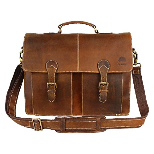 16 Inch Leather Vintage Rustic Crossbody Messenger Courier Satchel Bag Gift Men Women ~ Business Work Briefcase Carry Laptop Computer Book Handmade Rugged & Distressed ~ Everyday Office College School