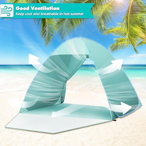 Beach Tent, Anti-UV 50+ Beach Tent with Zippered Back Door, Beach Shelter, 1-2 Persons, Small Packaging for Sun Protection, Beach, Garden