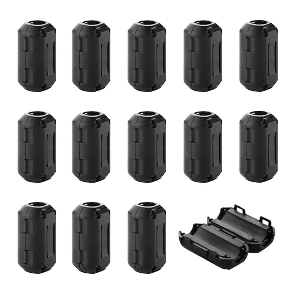 QitinDasen 14Pcs Black Clip-on Ferrite Ring Core, RFI EMI Noise Suppressor Cable Clip, Anti-Interference High-Frequency Filter, for USB Data Speaker Cable (9mm Inner Diameter)