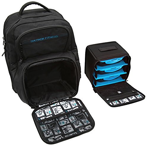 6 Pack Fitness Expedition Backpack W/ Removable Meal Management System 300 Black/Neon Blue w/ Bonus ZogoSportz Cyclone Shaker