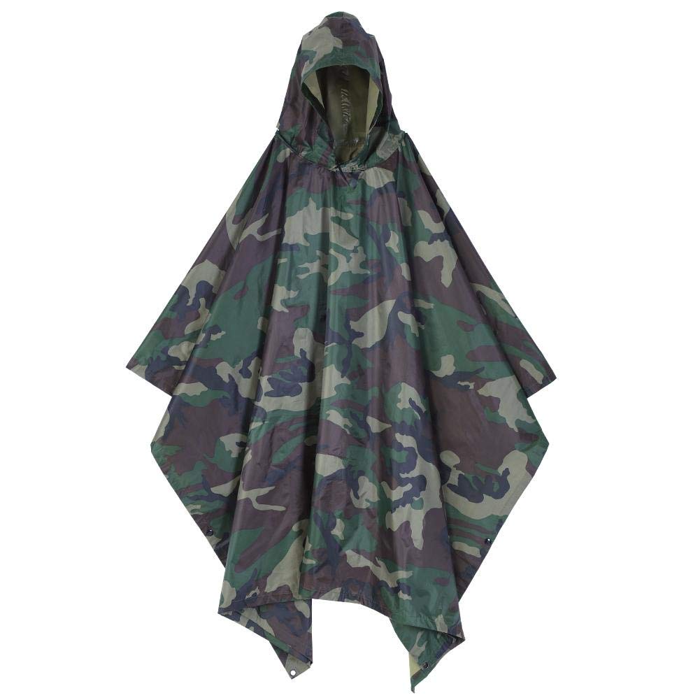 SOULONG Camping Military Poncho, Army Waterproof RipStop Hooded Rain Military Poncho Camping Hiking