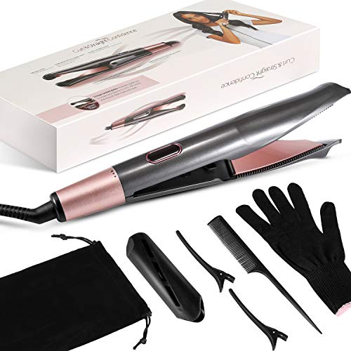 Professional Hair Straightener Curling Iron 2 in 1 Tourmaline Ceramic Twisted Flat Iron for All Hair Types with LCD Digital Display & Auto Shut-Off From AMULISS