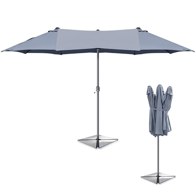 Ziigo Sonnenschirm 265 x 445 cm Sonnenschirm Marktschirm Gartenschirm Terrassenschirm Ampelschirm Kurbelschirm Rechteckig Qua