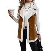 Mywinway Sherpa Vest Womens Fall Winter Faux Fur Suede Leather Vest Jacket Sleeveless Lambswool Fur Warm Coat