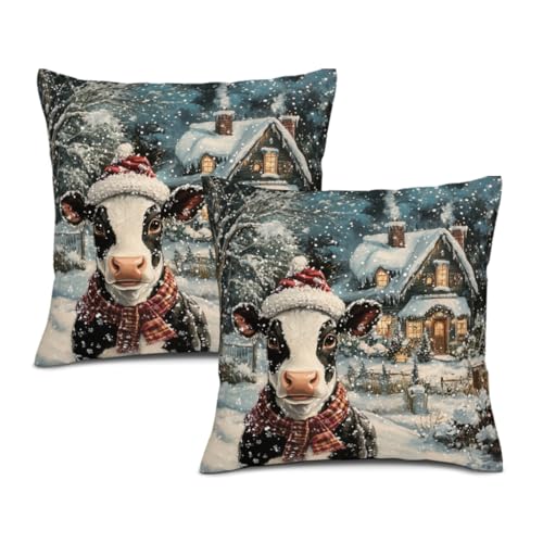 KEEPAEON Vintage Winter Farmhouse Black and White Cow Pillowcase Set of 2 Winter Pillow Cover Cotton Linen Hidden Zipper Design Indoor Home Decor Throw Pillow Case 12x12 Inch at Amazon